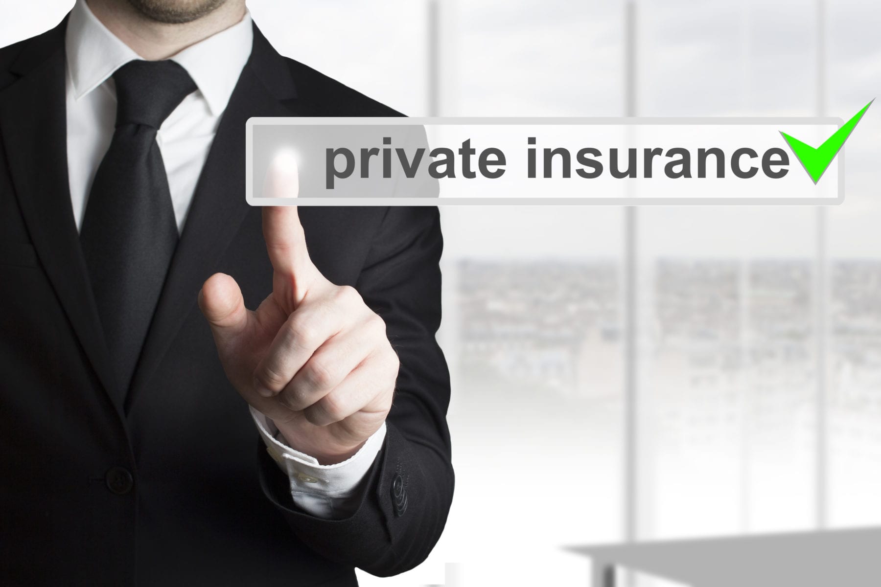 businessman pushing touchscreen private insurance